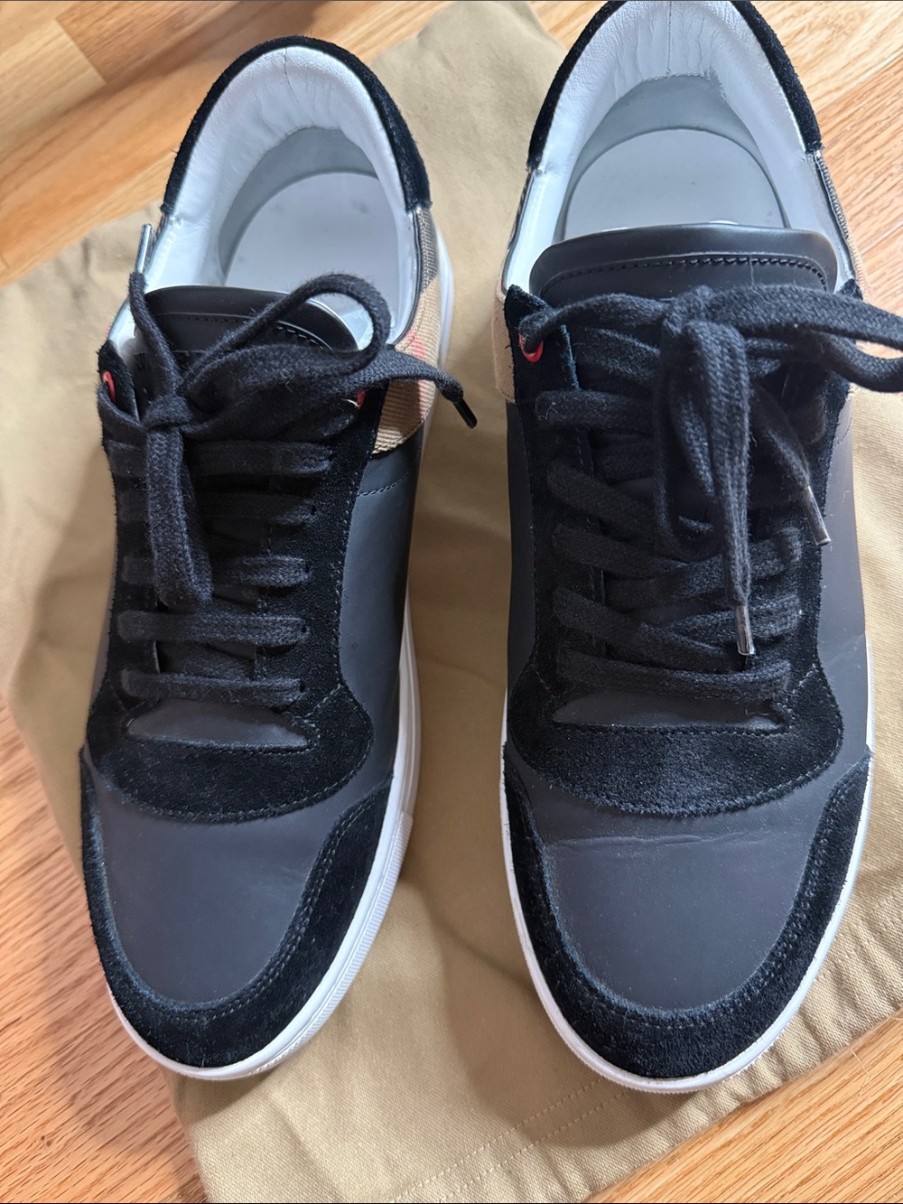 Burberry Black Sneakers with White Soles and Signature Check Accent